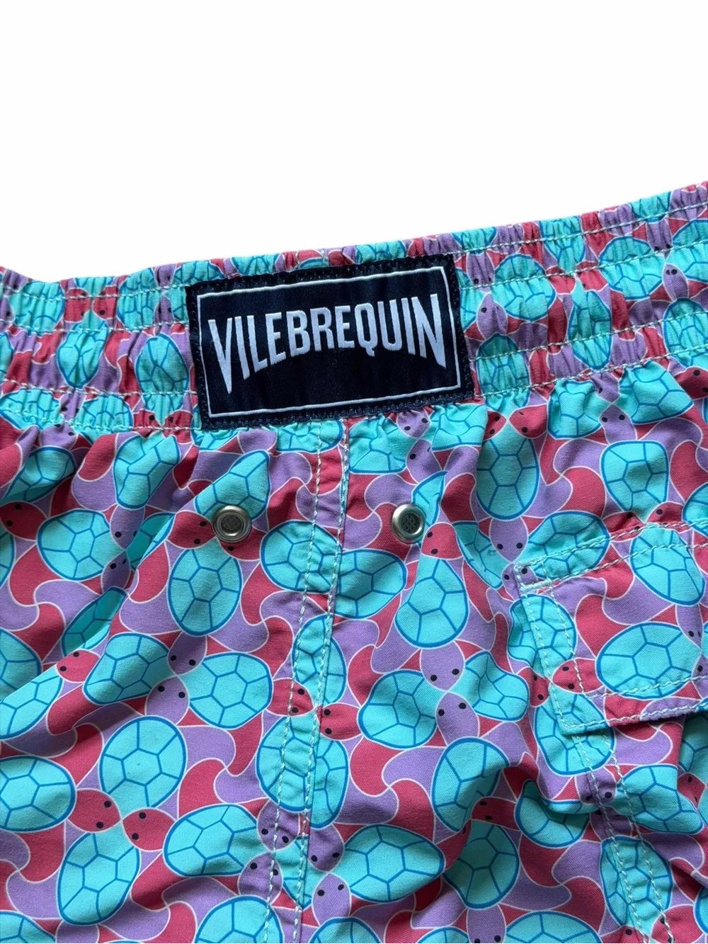 Vilebrequin Men’s M Turtle Print Swim Trunks Pink Blue Moorea St Tropez Surfcore